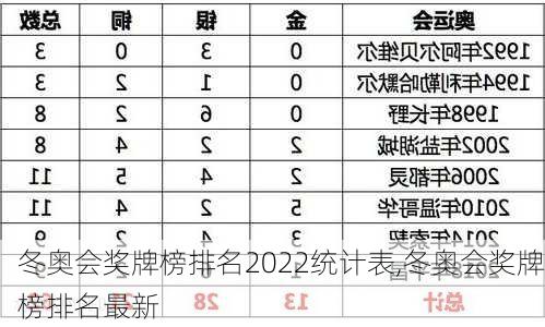 冬奥会奖牌榜排名2022统计表,冬奥会奖牌榜排名最新