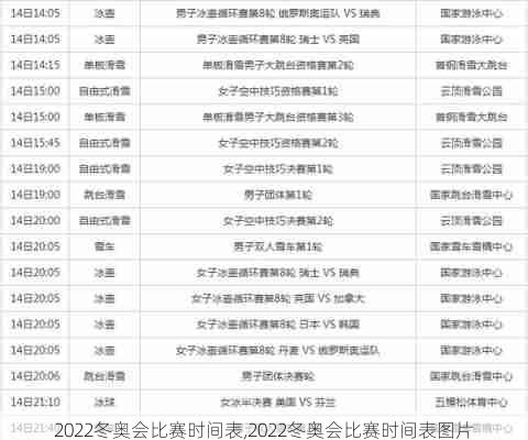 2022冬奥会比赛时间表,2022冬奥会比赛时间表图片