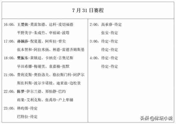 东京奥运会比赛日程安排乒乓球，东京奥运会乒乓球球赛程表！