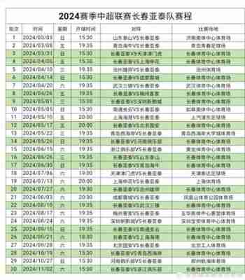 长春亚泰赛程2023？长春亚泰赛程2024？